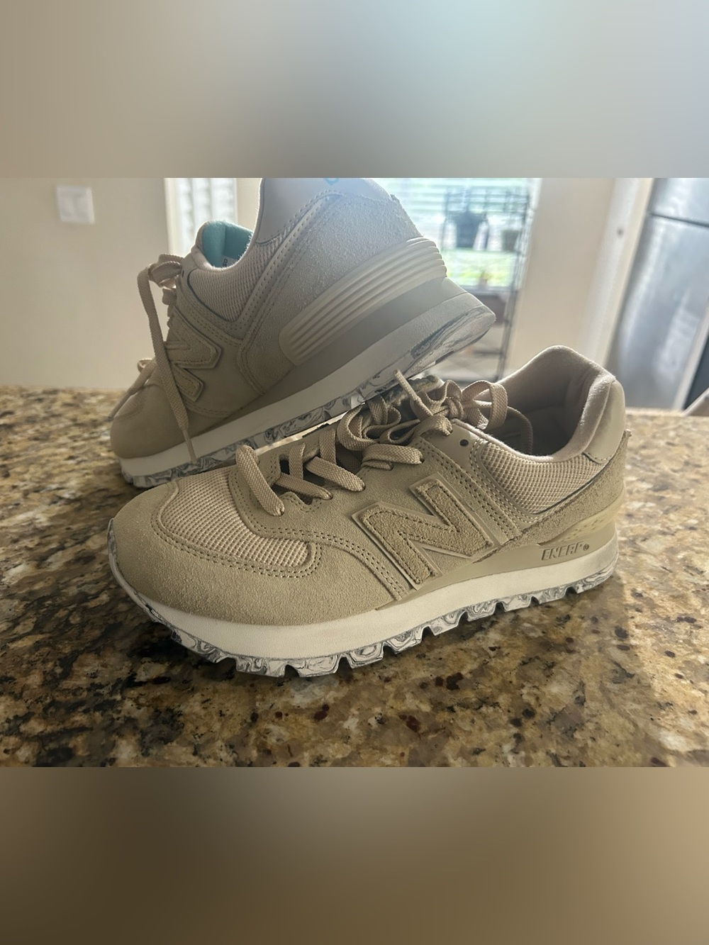 New Balance Tan Suede & Mesh Trail Sneakers fits a size 7